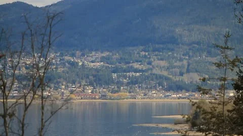 Mountain town on a lake Stock Footage 10755733