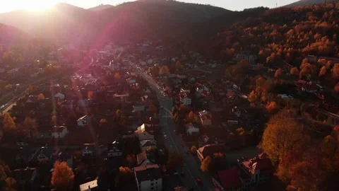 Mountain Town sunset from above Video stock 196420503