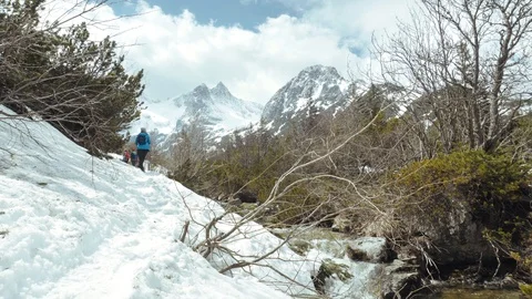 Mountain trail in the valley with the view of spring. Video stock 109389418