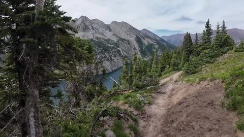 Mountain Trail View overlooking Snowmass Lake, Colorado Stock Footage 332739700