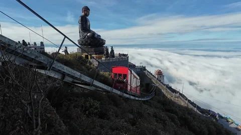 Mountain train going up Fansipan mountain Stock Footage 295344237