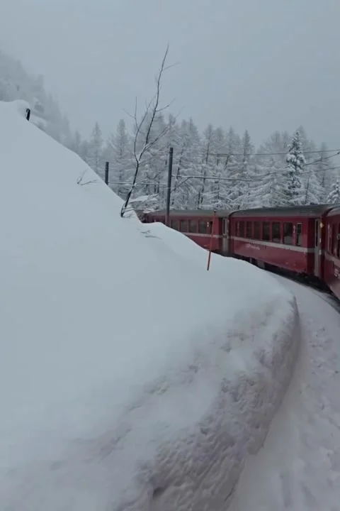 Mountain Train Pushes Through Deep Winter Silence Stock Footage 321180974