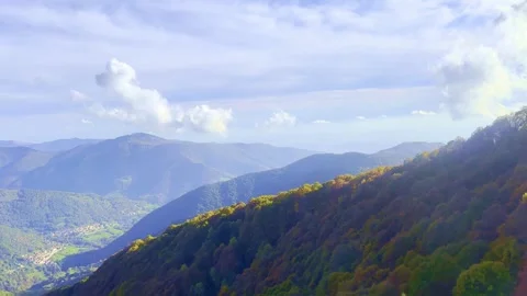 Mountain Train with Window View on the Autumn Forest and Mountainscape Video stock 265489562