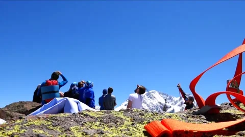 Mountain. In training climbers saw a soaring eagle. Stock Footage 69065838