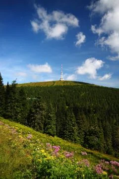 Mountain with transmitter Stock Photos