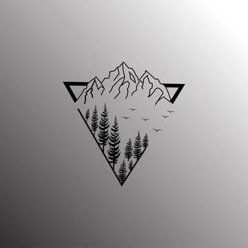 Mountain tree and bird Stock Illustration
