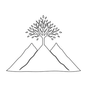 Mountain Tree Landscape Line Art Icon Nature Hills Outline Illustration Sce.. Stock Illustration