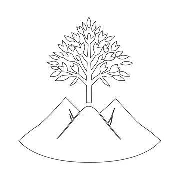 Mountain Tree Landscape Line Art Icon Nature Hills Outline Illustration Sce.. Stock Illustration