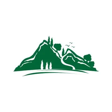 Mountain with trees and birds Stock-Illustration