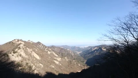 Mountain with trees and blue sky 스톡 동영상 303391840