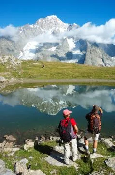 Mountain trekkers Stock Photos