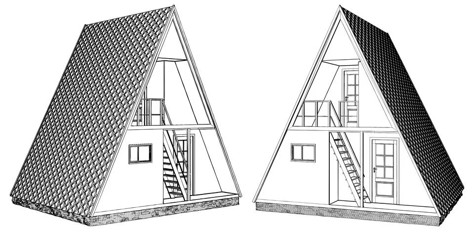 Mountain Triangular Wooden House Vector. Stock Illustration