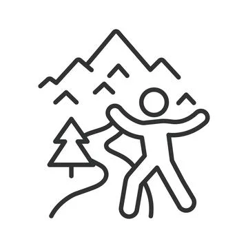 Mountain trip, icon in line design. mountain trip, travel to mountains, mountain Stock Illustration