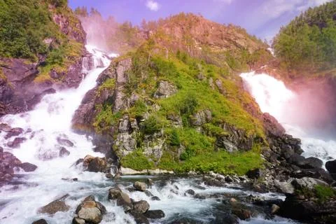 Mountain with two waterfalls Foto stock