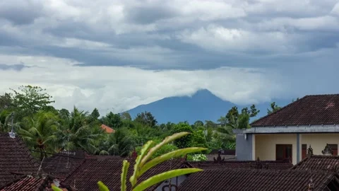 Mountain Under the Rain with Rolling Rainy Clouds Over Ubud, Bali Time Lapse Stock Footage 199598847