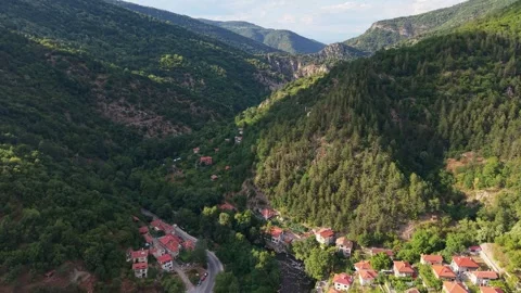 Mountain valley and dense forest landscape in Bachkovo Bulgaria 스톡 동영상 344761836