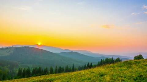The Mountain Valley on Background of Sunrise Stock Footage 105434336