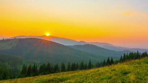 The Mountain Valley on Background of Sunset Stock Footage 110702491
