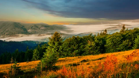 Mountain valley at the evening, mountain valley time lapse scene Stock Footage 147492768