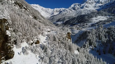 Mountain valley, forest covered with snow in the Italian Alps. Stock Footage 106023644