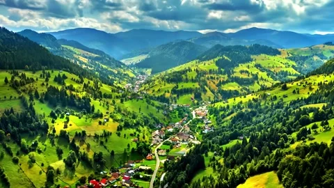  Mountain Valley With Green Rolling Landscape Stock Footage 322828309