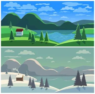 Mountain valley landscape Stock Illustration