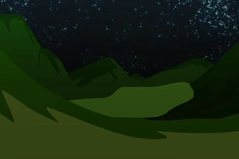 Mountain Valley Landscape Under Starry Night Illustration Stock Illustration