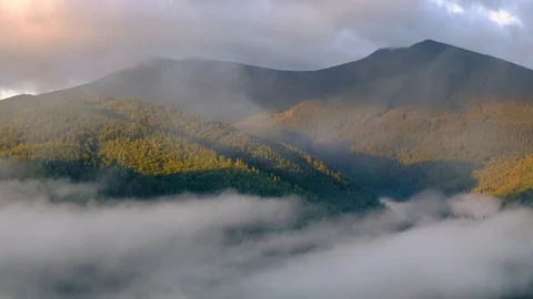 Mountain valley in the mist Stock Footage 91866460
