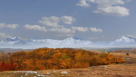 Mountain valley with mount ridge in a snow 스톡 동영상 150680784