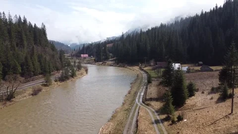 Mountain Valley With a River And Clouds Stock Footage 156568455