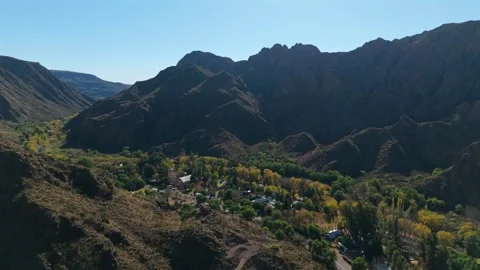 Mountain Valley Settlement Along Ruta Provincial 173 San Rafael Aerial Stock Footage 336776480