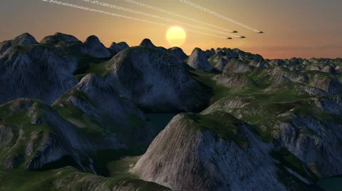 Mountain Valley Stealth Bomber Fly Over With Vapor Trails Stock Footage 53231791