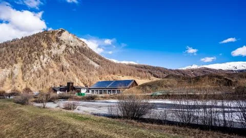 Mountain valley with stream and trees, Livingo, Italy, Alps Foto stock