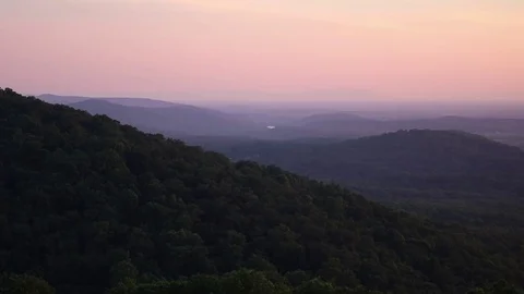 Mountain Valley Sunset Forest Landscape Scene Stock Footage 81589979