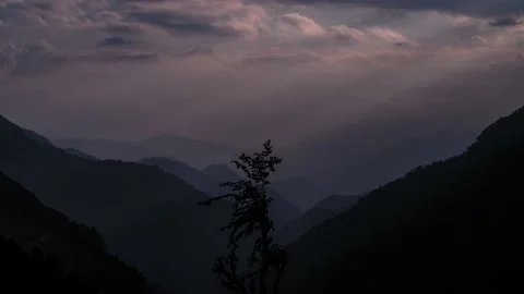 Mountain Valley Timelapse with Cloud 1 (Annapurna Trek) Stock Footage 140931962