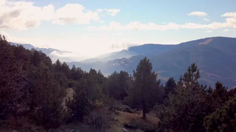 Mountain valley with trees and clouds Stock Footage 180973872