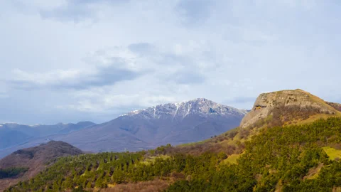 Mountain valley under blue sky Video stock 245257666