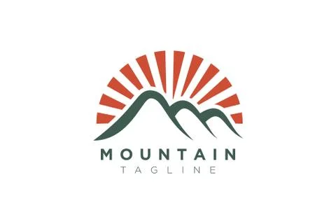 Mountain vector design with the sun in a minimalist and simple shape Stock Illustration