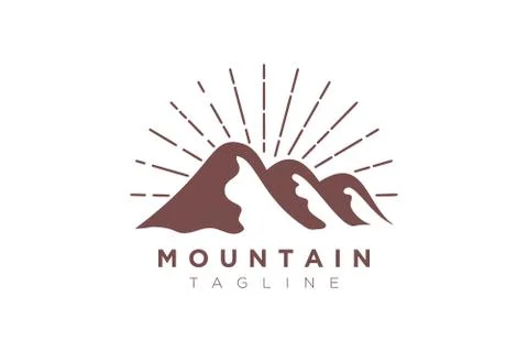 Mountain vector design with the sun in a minimalist and simple shape Stock Illustration