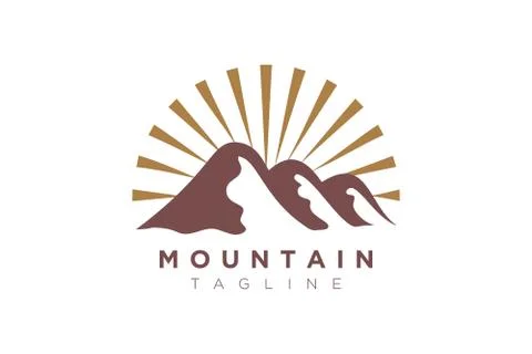 Mountain vector design with the sun in a minimalist and simple shape Stock Illustration