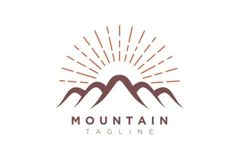 Mountain vector design with the sun in a minimalist and simple shape Stock Illustration