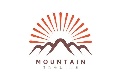 Mountain vector design with the sun in a minimalist and simple shape Stock Illustration