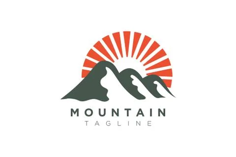 Mountain vector design with the sun in a minimalist and simple shape Stock Illustration
