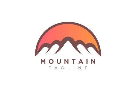Mountain vector design with the sun in a minimalist and simple shape Stock Illustration