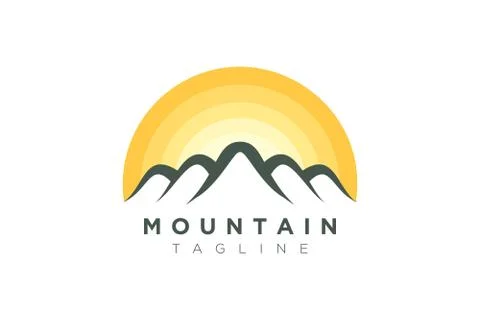 Mountain vector design with the sun in a minimalist and simple shape Stock Illustration
