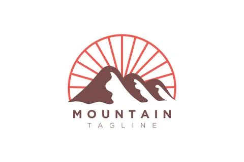 Mountain vector design with the sun in a minimalist and simple shape Stock Illustration
