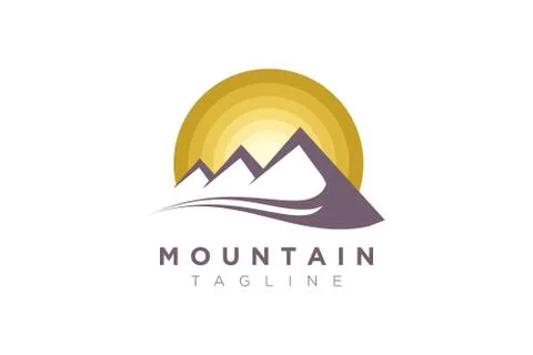Mountain vector design with the sun in a minimalist and simple shape Stock Illustration