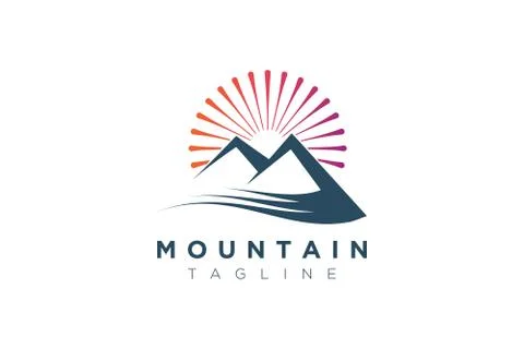 Mountain vector design with the sun in a minimalist and simple shape Illustrazione stock