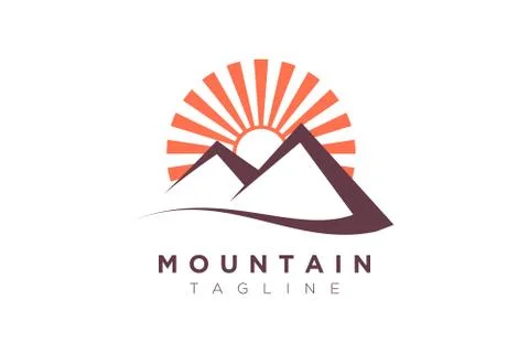 Mountain vector design with the sun in a minimalist and simple shape Stock Illustration