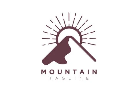 Mountain vector design with the sun in a minimalist and simple shape Stock Illustration